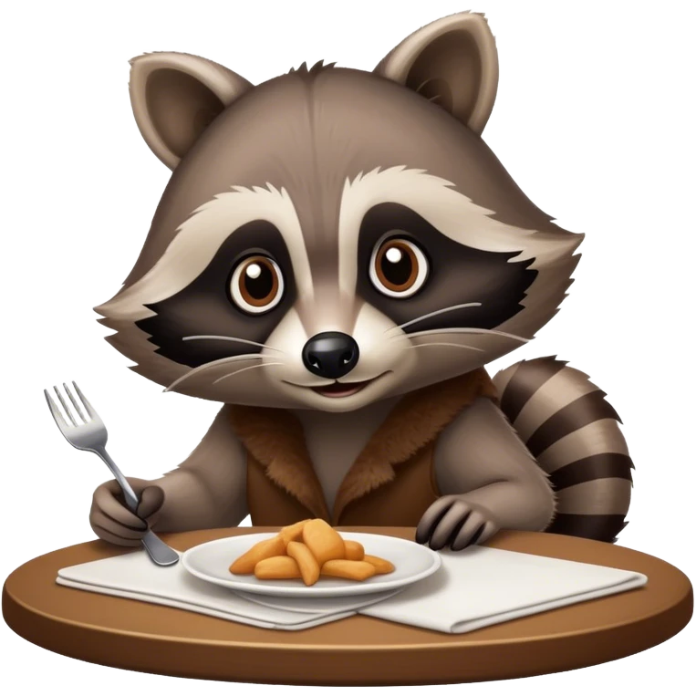 Sneaky raccoon that works at a restaurant and clears tables  emoji