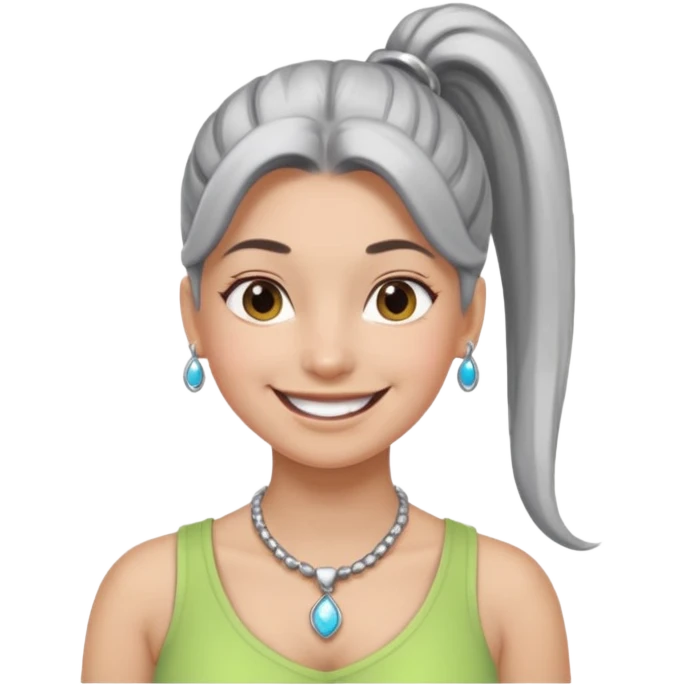 Female with big Silver Necklace, grey skin,ponytail hair, more bright silver,highlight necklace, different expressions. emoji