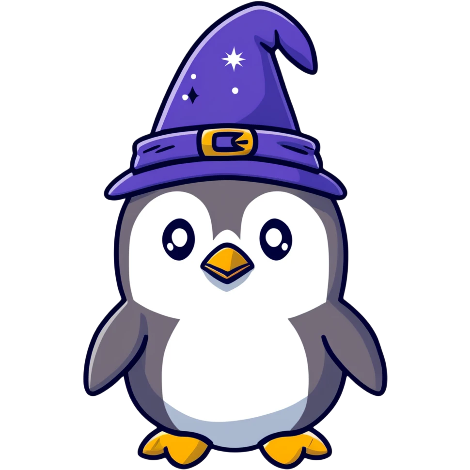 penguin wizard with sparkles emoji