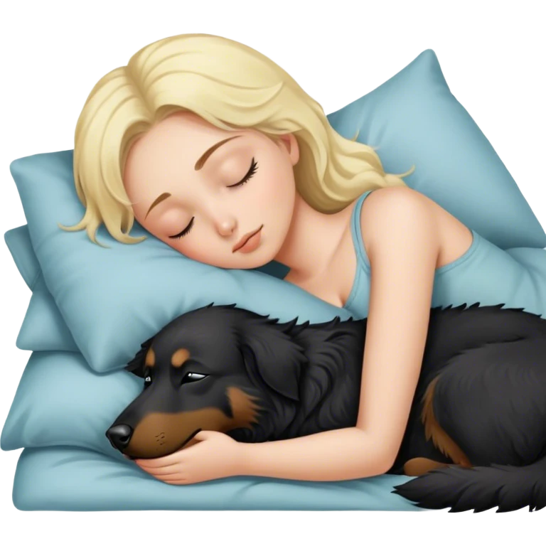 blonde girl sleeping with black australian sheperd emoji