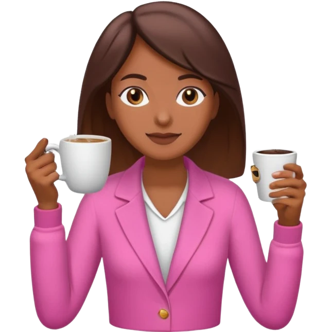 Mulher morena tomando café  com roupa rosa esfriando o café  emoji