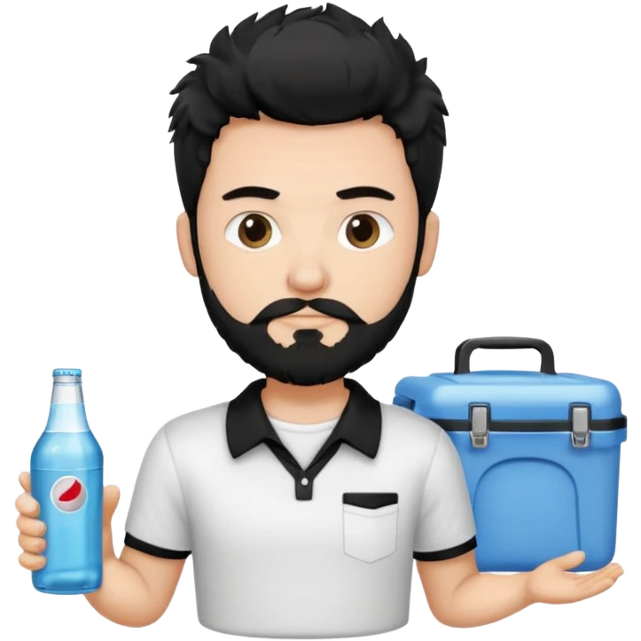 A white guy with coolers and white collar t shirt  and the beard for him is at the chin area only and not moustache ,the hair is fuzzy and black in colour emoji