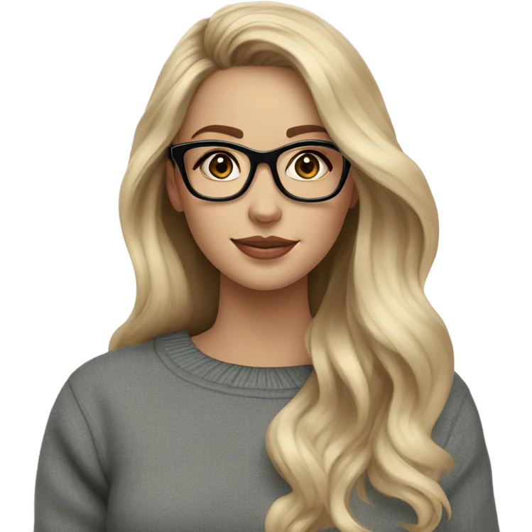 Blonde balayage long hair women blue eyes  beige sweater wearing black glasses  emoji