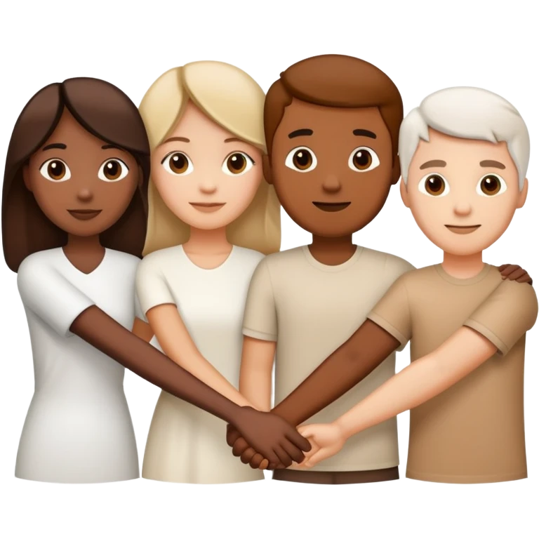 Three diverse people of different races holding hands in unity and harmony, symbol of integration emoji
