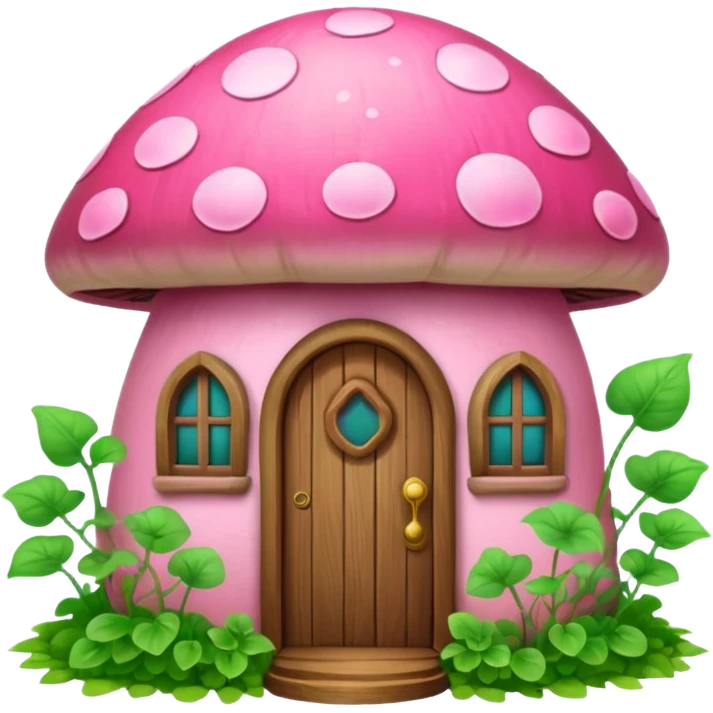 Pink little mushroom house covered in vines emoji