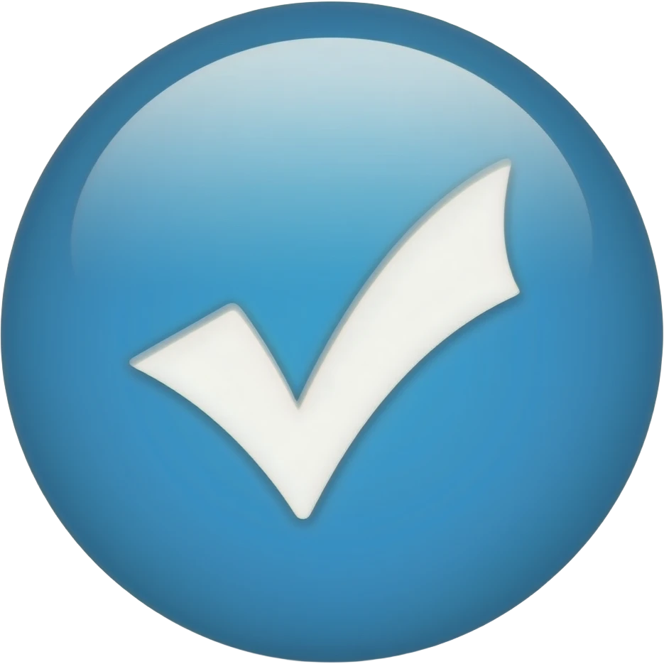 blue circular verified badge, white checkmark, glossy, clean modern icon, transparent background emoji
