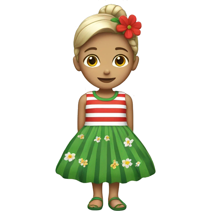 girl in a dress (striped dress with flowers green red white) emoji