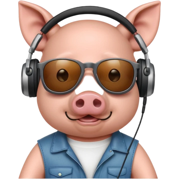 a cool pig playing music with headphones and sunglasses emoji
