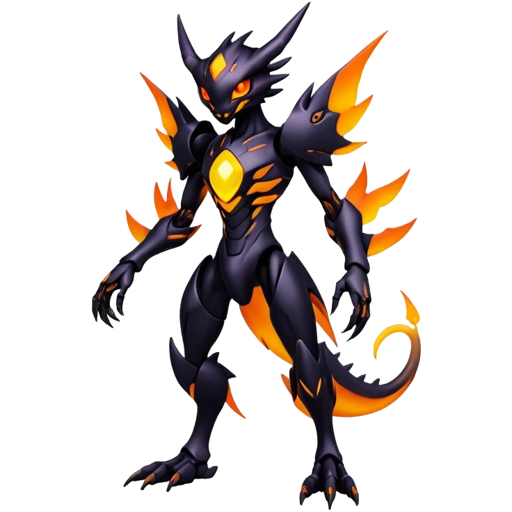 futuristic dark shadowy evil neon-glowing warm-colored Fakémon-Digimon-hybrid-creature (full body) emoji