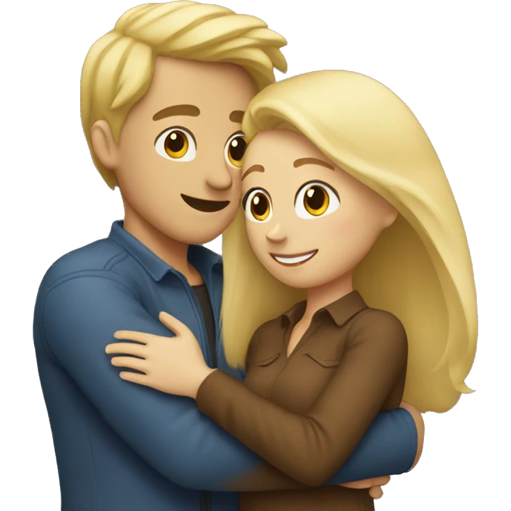 Blonde hair man hugging a brown hair woman emoji