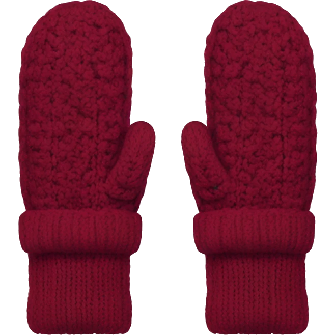 Knitted burgundy pair of mitten emoji