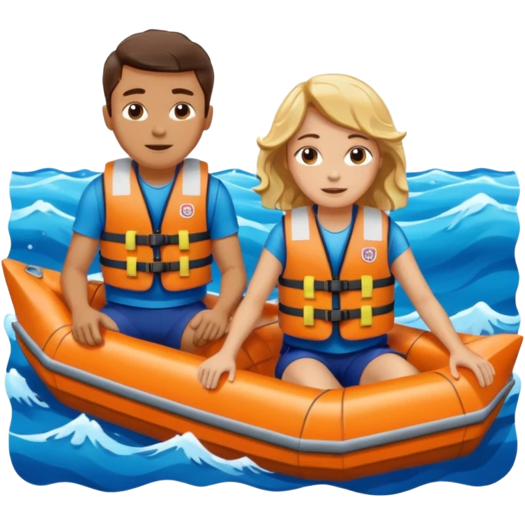 a boat upside down, with 2 people sitting on top trying to stay afloat. emoji