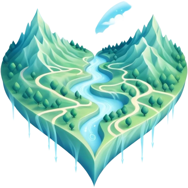 Dreamlike folded map with ethereal mist and shimmering heart pathways that glow with magical energy emoji