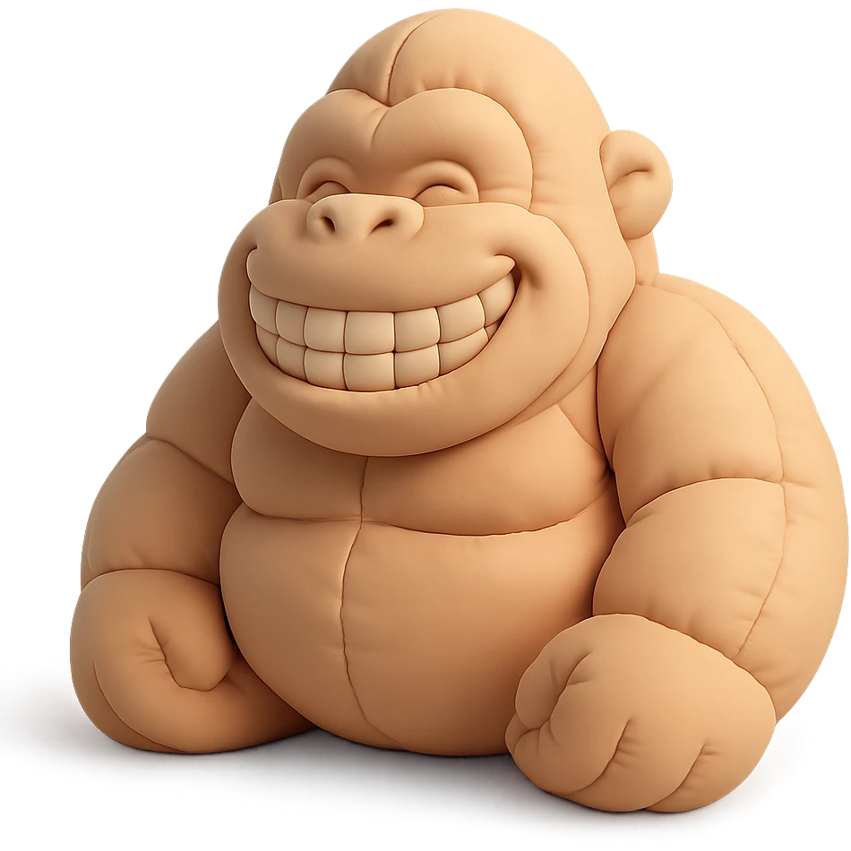 gorilla with a big toothy grin, soft edges, cushion style, no background emoji