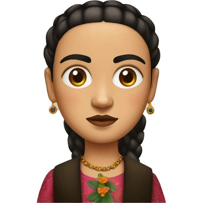 full body frida kahlo unibrow kid with paintbrush emoji