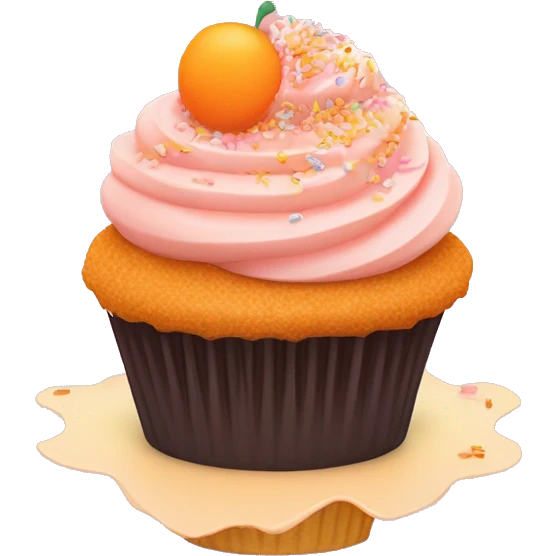cupcake with light pink frosting and light orange cupcake holder and peach sprinkles and orange sugar sprinkles emoji
