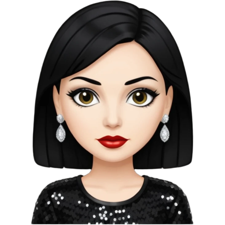 Maila Nurmi with black hair, black sequin outfit emoji