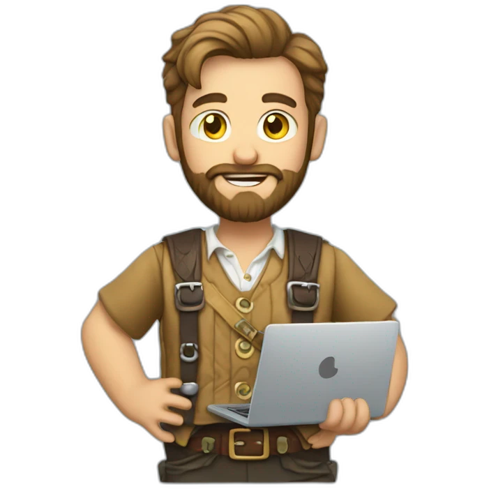 bearded man with lederhosen and laptop emoji