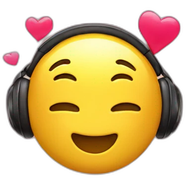 yellow emoji who has hearts in his ears and loves music emoji