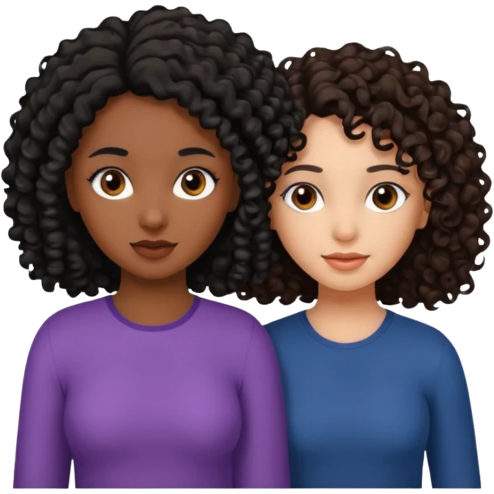 2 girl best friends. One who is African american with black hair and dark brown eyes. one who is white with curly dark brown hair and dark brown eyes. emoji