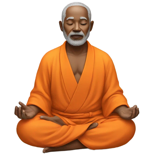 an old yogi with a peaceful and meditative expression. The character should be wearing an orange robe, symbolizing traditional yogic attire. The yogi can be sitting in a lotus position emoji
