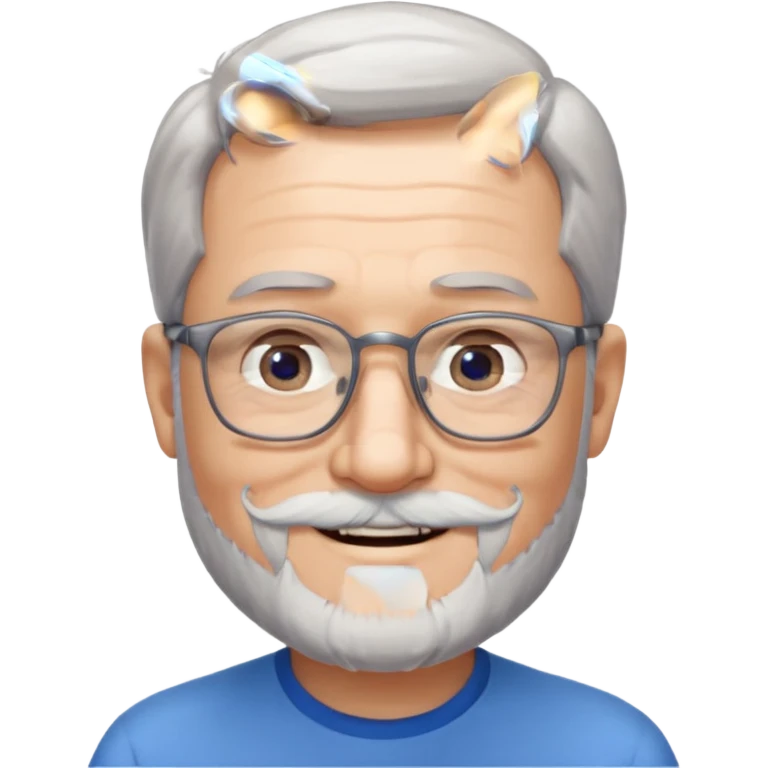 Create me an emoji of an old man. Gray really short size hair. Gray follow-up full beard. Squarer Glasses. Blue eyes. Little smile emoji