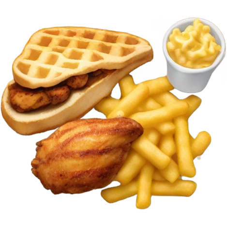 A Chick-fil-A meal with grilled chicken, mac & cheese, and waffle fries emoji