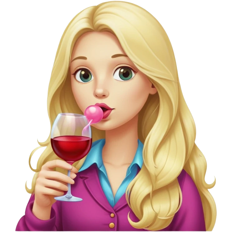 Long Blonde blowing bubblegum wine emoji