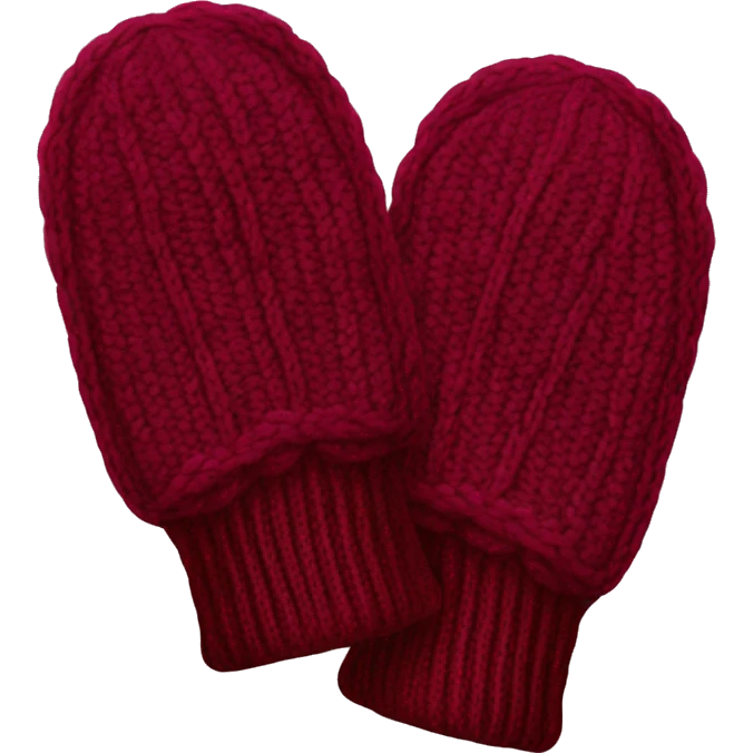 Knitted burgundy pair of mitten emoji