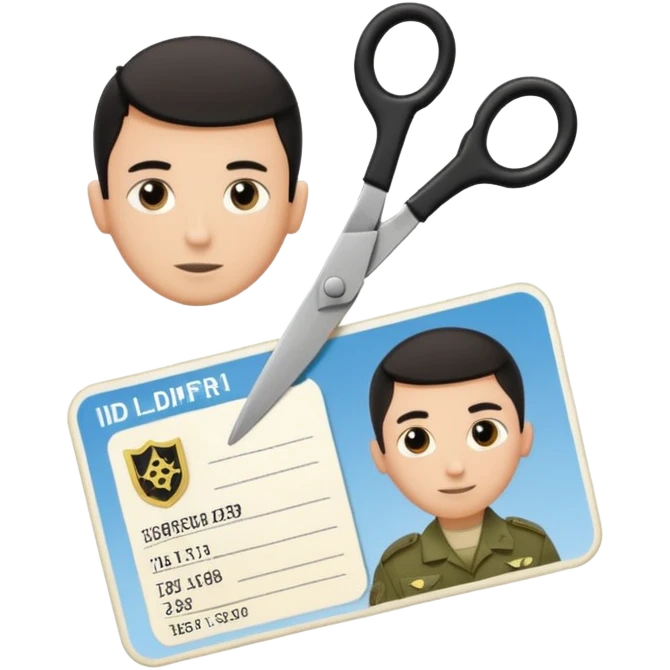 Floating black Scissors cutting in half an idf soldier ID card with a little chip in 2 parts emoji