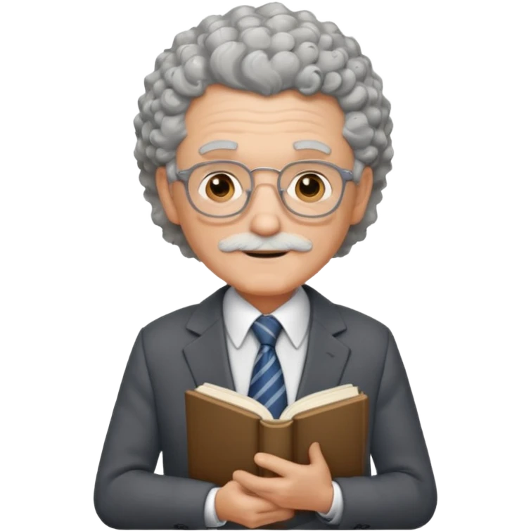 elderly male, curly hair, holding book, wearing suit emoji