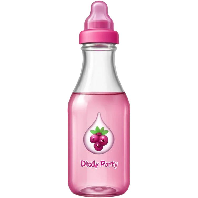 realistic baby oil style bottle pink cap pink logo clear bottle with berry logo with diddy party written and a berry on top bottle emoji