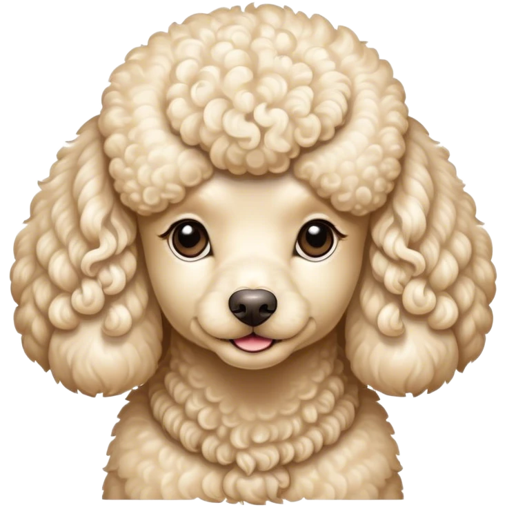 Cinematic Noble Cream Poodle Portrait Emoji, Poised and regal, with a refined, elegant build and a meticulously groomed, curly cream Fur, deep-set soulful warm eyes, Simplified yet sharp and sophisticated features, highly detailed, glowing with a soft, dignified glow, high shine, intelligent and graceful, stylized with an air of sophistication, focused and attentive, soft glowing outline, capturing the essence of a watchful and confident companion, so majestic it feels as though it could prance out of the screen with effortless authority! emoji