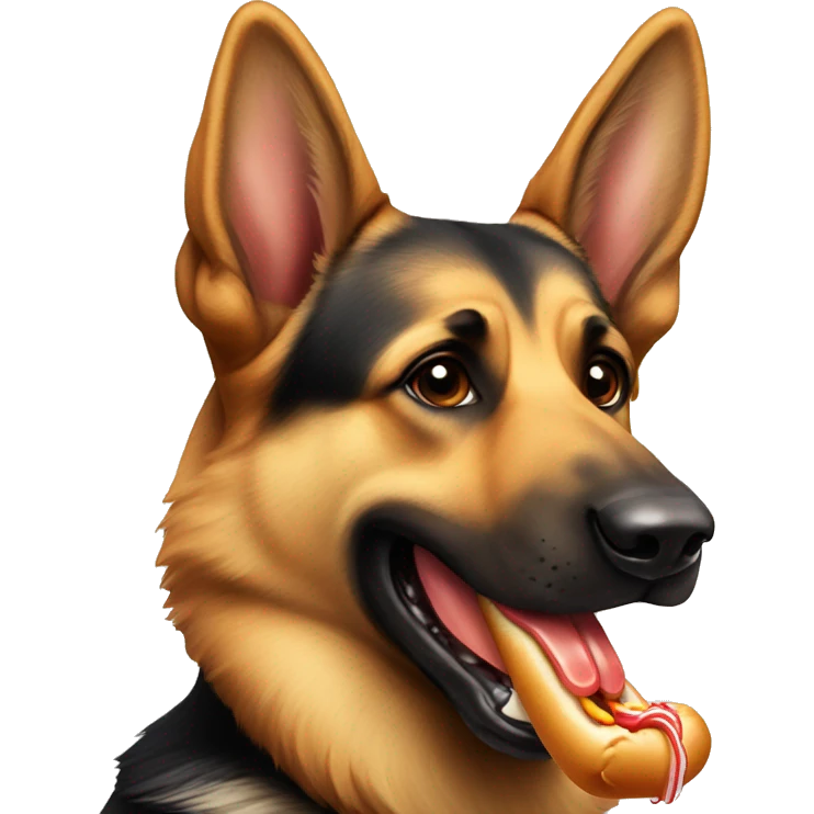 german shepherd eating a hot dog emoji