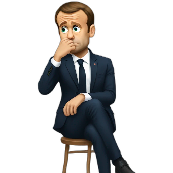 Emmanuel macron sad crying full body sitting emoji