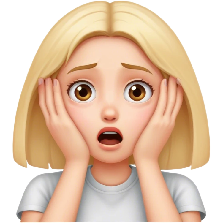 Shocked girl face and hands on face, big text saying "HELP" emoji