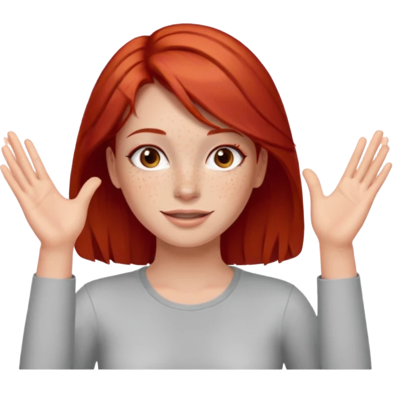 Not guilty hands up smirk girl red hair emoji