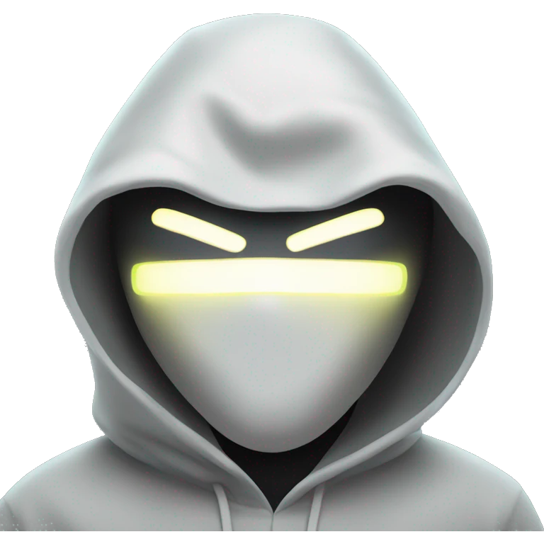 hooded masked man with a laptop and bright glowing white eyes  emoji