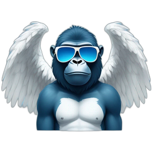 cyan gorilla with white angel wings and navy blue chromatic sunglasses emoji