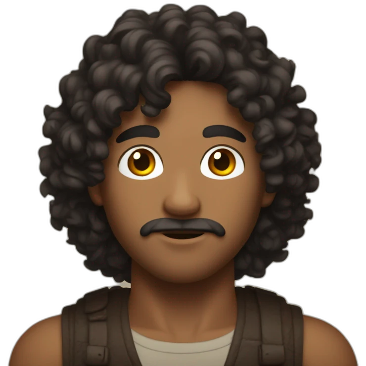 dark-haired man with curly hair with a brown bustier emoji