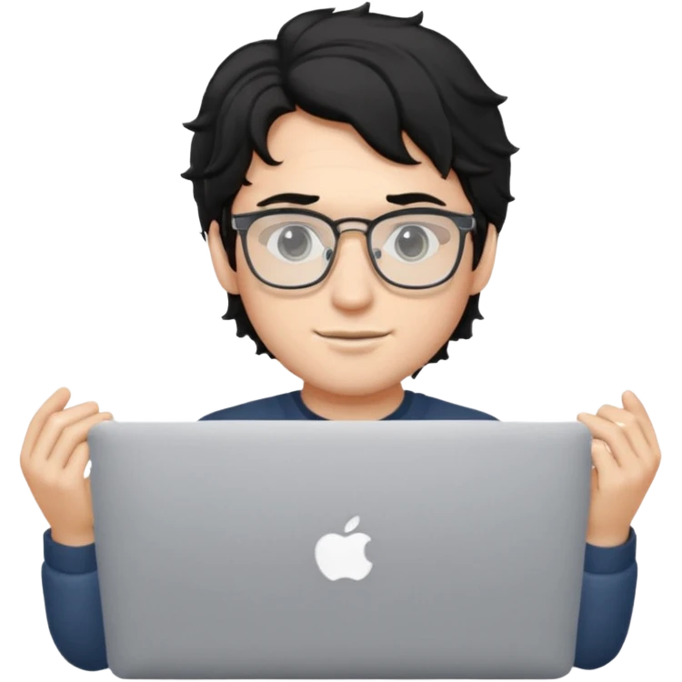 guy with wavy black hair and skin tone a little bit white and glasses, with a macbook emoji