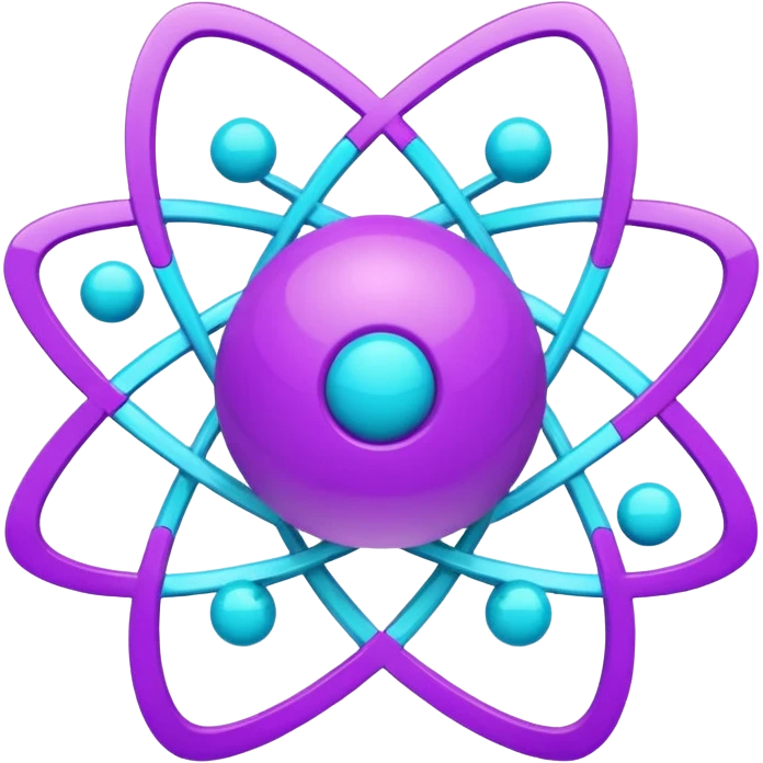 minimalistic atom, neon purple (#8B5CF6) and cyan (#00E0FF), representing Atom team creativity and innovation, clean tech design emoji