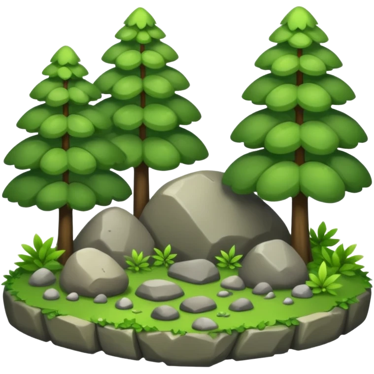 A bright forest clearing with layered bushes and scattered rocks. emoji
