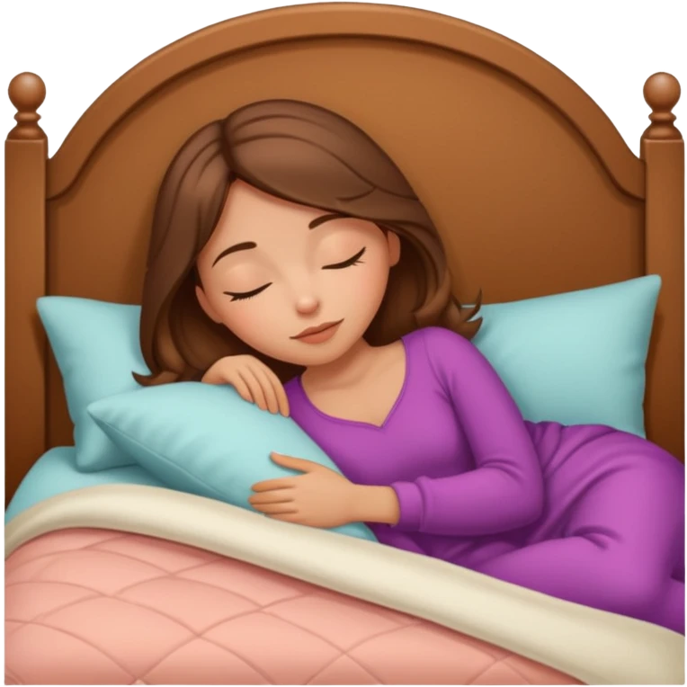 Almond Brunette haired girl with peachy tan skin sleeping in cozy coquette bed emoji