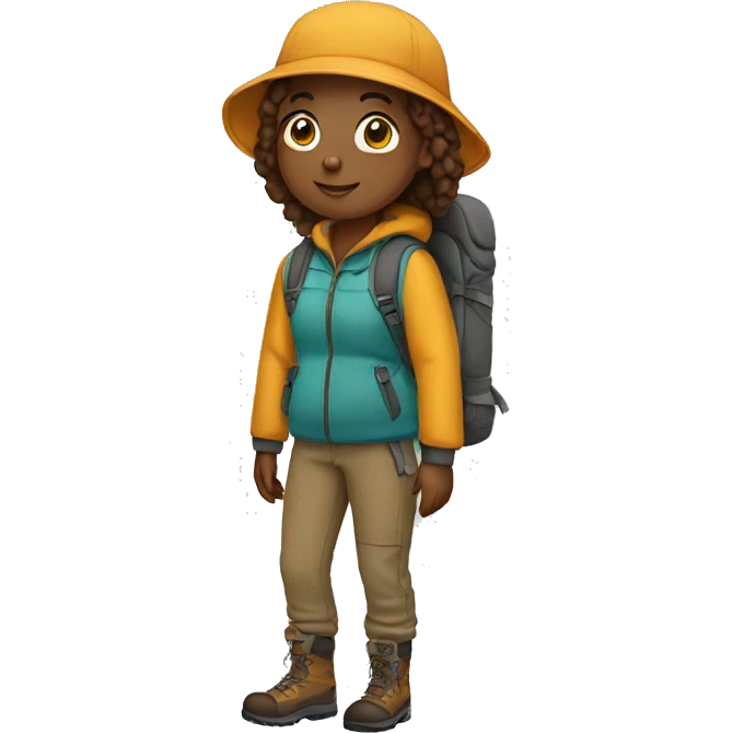 Young adult wears large hiking clothes emoji