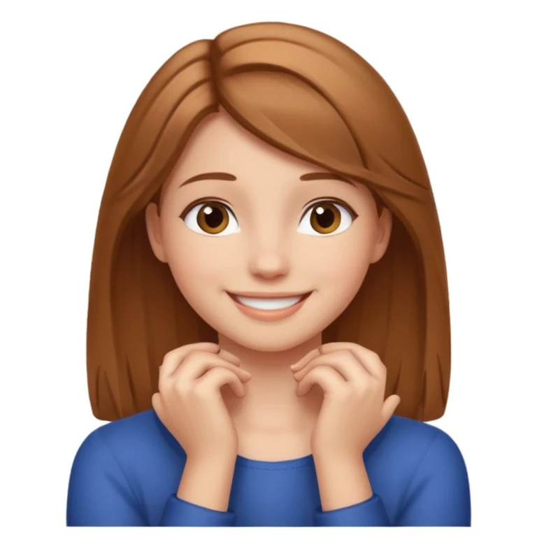 Girl smiling with hands around neck emoji