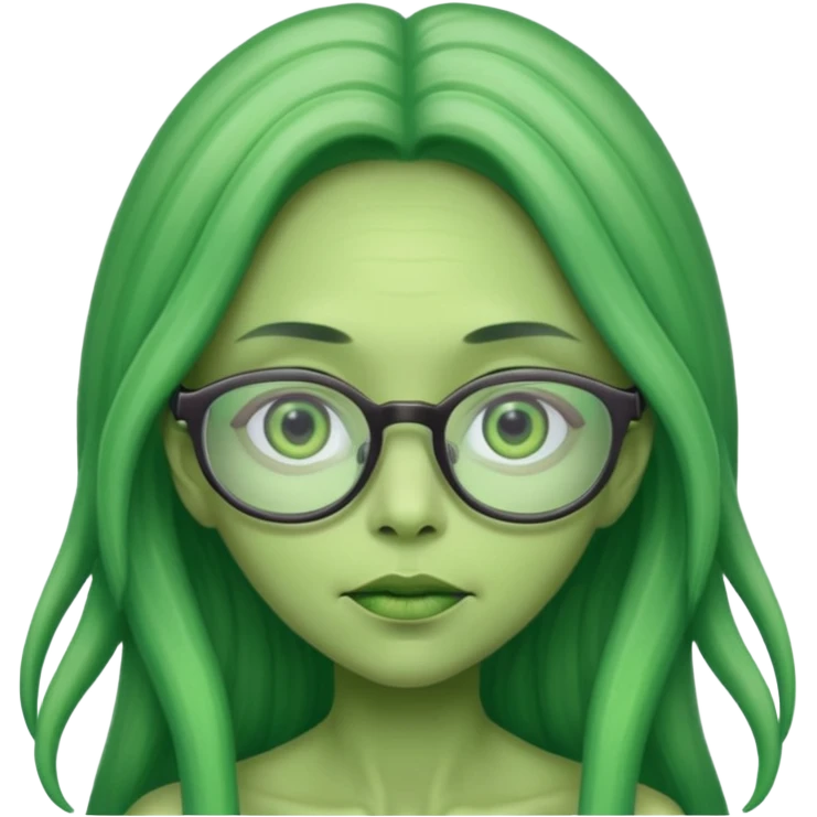long-haired female alien with glasses, green skin emoji