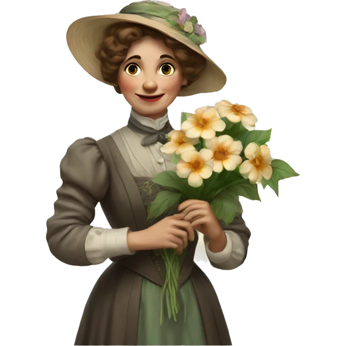 Edwardian woman holding a flower emoji