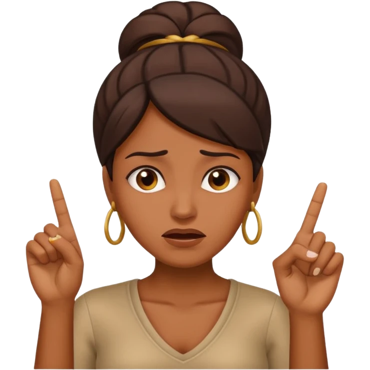 Brown face woman with three finger up in the air in disgust emoji
