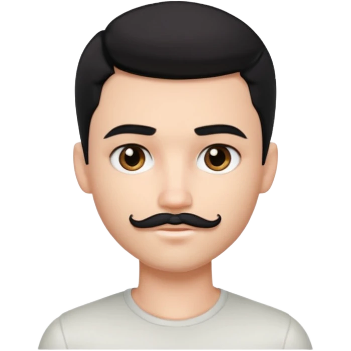 pretty handsome bratz man, with black eyes,  short black hair,  short mustache , pale skin, defined jawline emoji